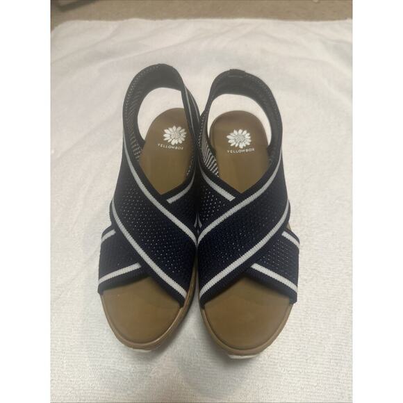 New Yellow Box Airlee Wedge Blue & White Comfort Sandal Women’s Size 7.5 M - Picture 2 of 5